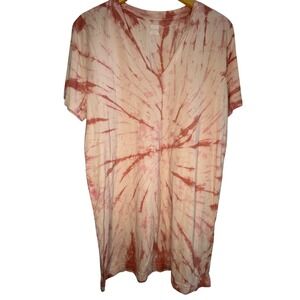 PINK Tie Dye Pink V-Neck T-Shirt Casual Comfy Long Short Sleeve Top,‎ Size L